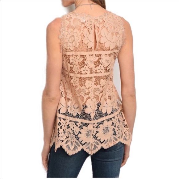Blush Sleeveless Lace & Crochet Top - Picture 2 of 9